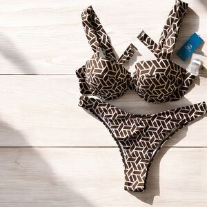 CUPSHE Size XL NWT! Geometric Brown Bikini Set